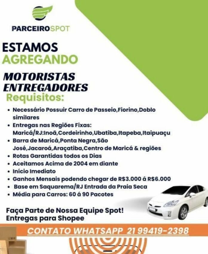 A empresa Parceiro Spot Soluções está oferecendo vagas de emprego para motoristas e entregadores