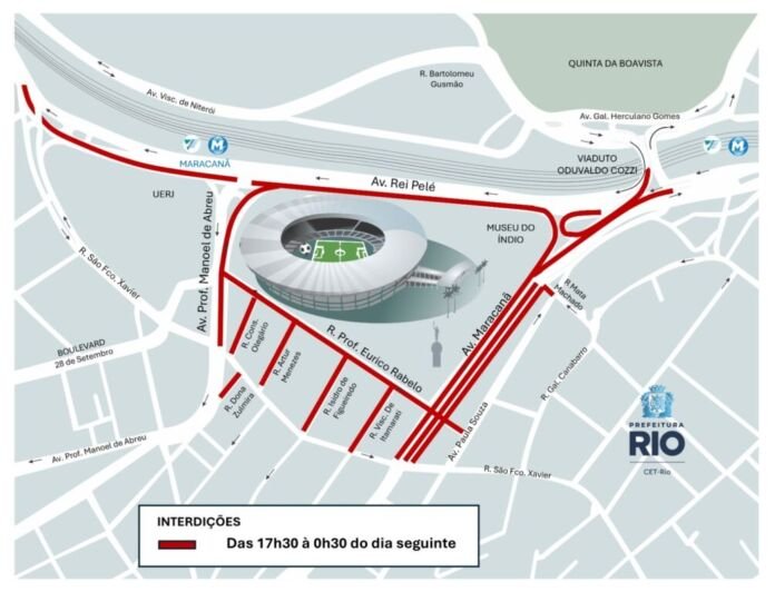 A Companhia de Engenharia de Tráfego do Rio de Janeiro (CET-Rio) implantará neste domingo (14/12) uma operação especial de trânsito para o jogo entre Fluminense e Vasco pela segunda partida da semifinal da Copa do Brasil, que acontecerá às 20h30, no estádio do Maracanã.