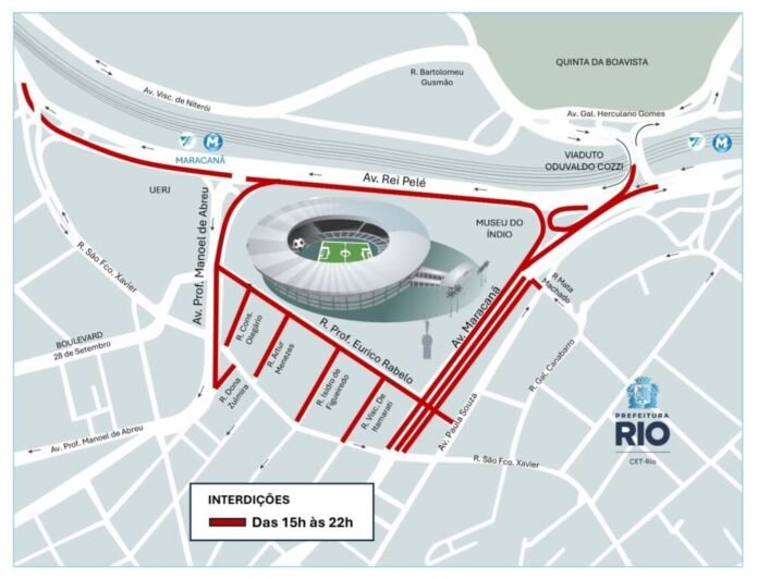 A Companhia de Engenharia de Tráfego do Rio de Janeiro (CET-Rio) realizará neste domingo (01/03) operação de trânsito para o jogo entre Fluminense e Vasco pela semifinal do Campeonato Carioca, que acontecerá às 18h, no estádio do Maracanã