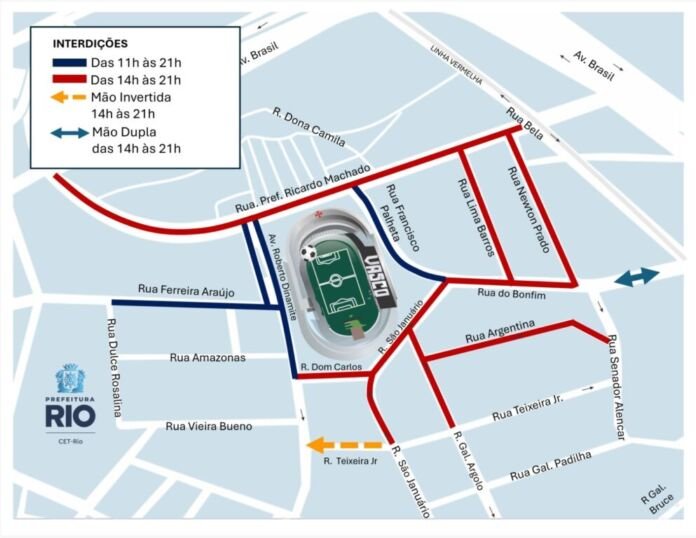 A Companhia de Engenharia de Tráfego do Rio de Janeiro (CET-Rio) realizará operação de trânsito neste domingo (08/02), para o jogo entre Vasco e Botafogo, pelo Campeonato Carioca, que acontece às 18h, no estádio São Januário, no bairro Vasco da Gama