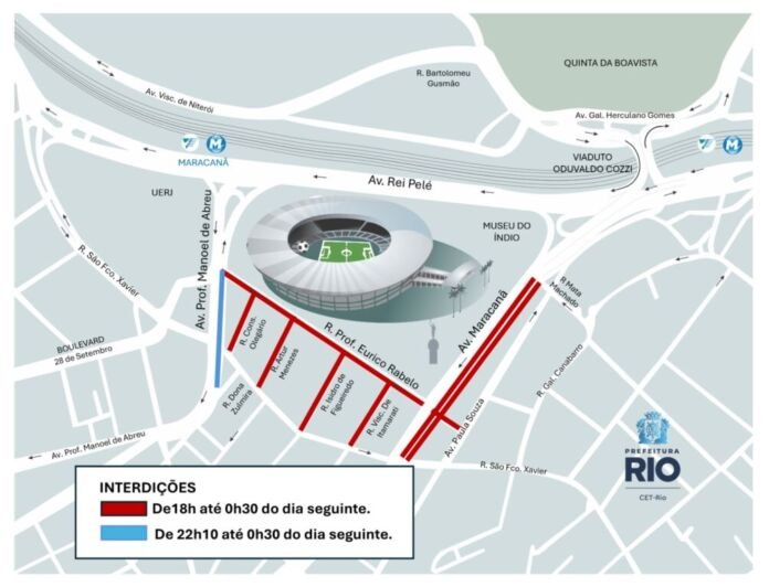 A Companhia de Engenharia de Tráfego do Rio de Janeiro (CET-Rio) realizará operação de trânsito neste domingo, dia 22/02, para jogo entre Flamengo e Madureira pelo Campeonato Carioca, que acontecerá às 20h30, no estádio do Maracanã