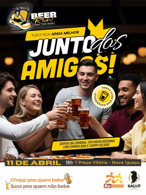 No dia 11 de abril, a partir das 18h, a Praça Vitória, localizada no bairro da Luz, será palco da Beer Run Family – Nova Iguaçu, evento que promete reunir atletas, famílias e amigos em uma corrida de rua com clima descontraído