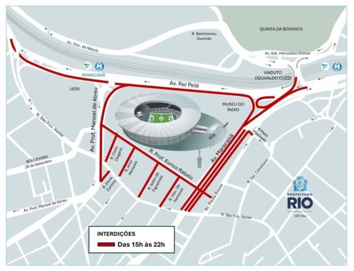 A Companhia de Engenharia de Tráfego do Rio de Janeiro (CET-Rio) realizará operação de trânsito neste domingo (08/03) para o jogo entre Fluminense e Flamengo pela final do Campeonato Carioca, que acontecerá às 18h, no estádio do Maracanã