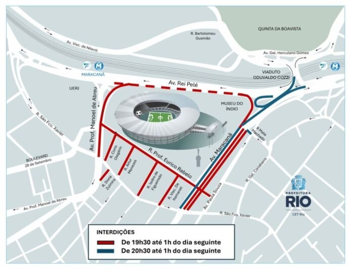 A Companhia de Engenharia de Tráfego do Rio de Janeiro (CET-Rio) realizará nesta quarta-feira (11/03) operação de trânsito para o jogo entre Flamengo e Cruzeiro pelo Campeonato Brasileiro, que acontecerá às 21h30, no estádio do Maracanã.