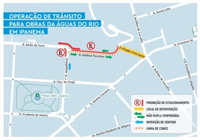 A CET-Rio montará uma operação de trânsito para viabilizar obras da concessionária Águas do Rio na Rua Piragibe Frota Aguiar, em Ipanema, Zona Sul da cidade