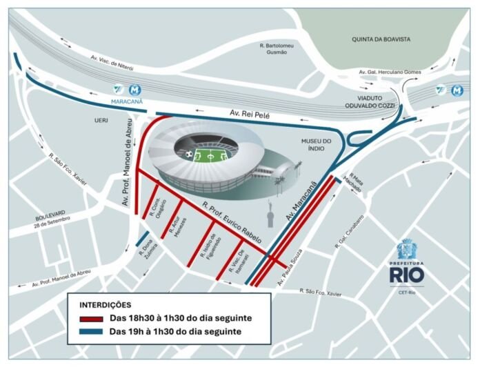 A Companhia de Engenharia de Tráfego do Rio de Janeiro (CET-Rio) implantará uma operação de trânsito nesta quarta-feira (18/03) para o jogo entre Vasco e Fluminense pelo Campeonato Brasileiro, que acontecerá às 21h30, no estádio do Maracanã