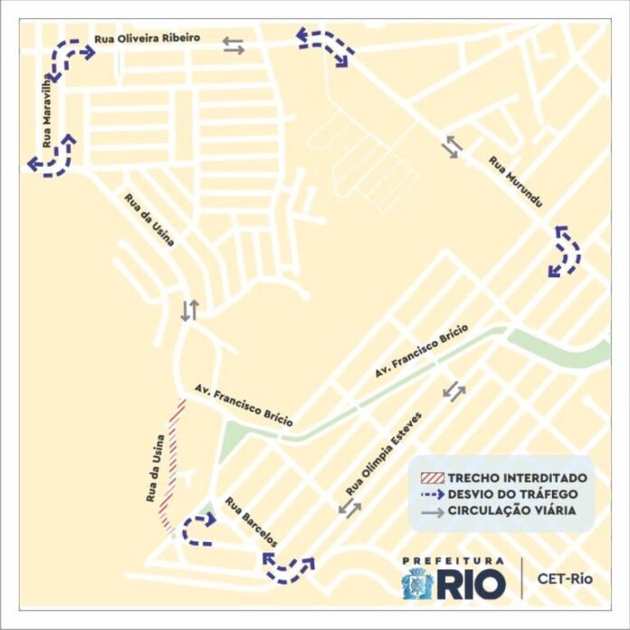 A Companhia de Engenharia de Tráfego do Rio de Janeiro (CET-Rio) implantará um esquema de trânsito em Bangu, na Zona Oeste da cidade, para serviço de drenagem que será executado pela Secretaria Municipal de Habitação