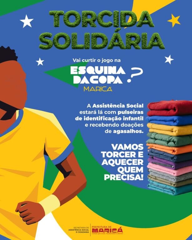 WhatsApp Image 2026-06-24 at 08.02.15 A Prefeitura de Maricá vai aproveitar o clima de Copa do Mundo e realiza, nesta quarta-feira (24/06), a partir das 18h, uma ação de arrecadação de agasalhos durante a 'Esquina da Copa', na Praça Orlando de Barros Pimentel, no Centro