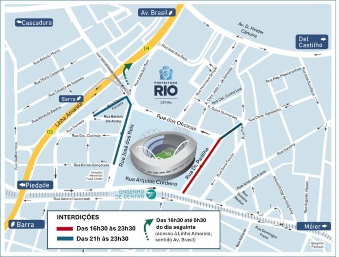 A CET-Rio irá implantar uma operação de trânsito nesta quinta-feira (16/07) para o jogo entre Botafogo e Santos, pelo Campeonato Brasileiro