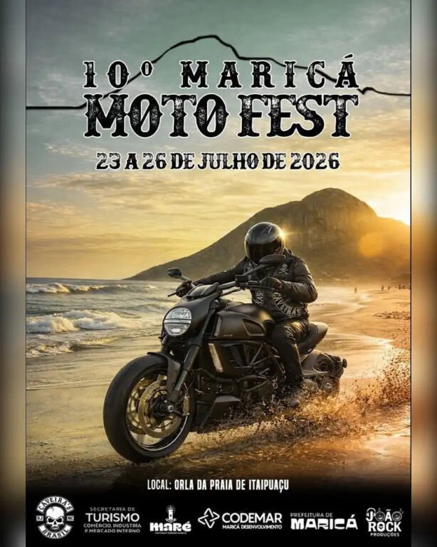A orla da Praia de Itaipuaçu recebe, entre os dias 23 e 26 de julho, a 10ª edição do Maricá Moto Fest