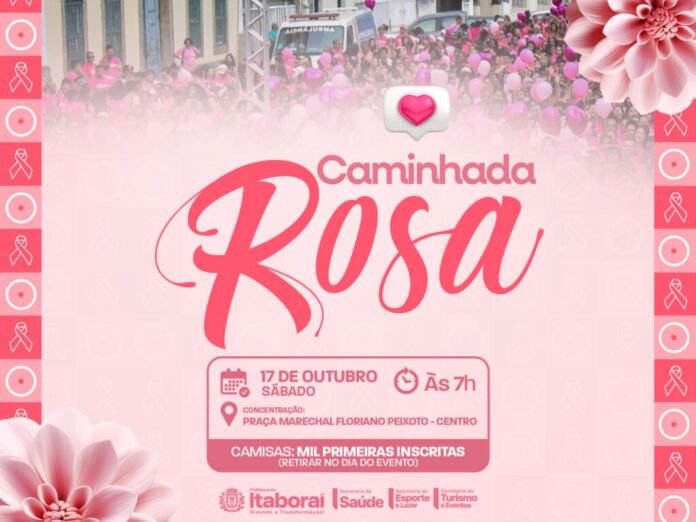 A Prefeitura de Itaboraí, por meio das secretarias municipais de Saúde (SEMSA), Esporte e Lazer (SEMEL) e de Turismo e Eventos (SEMTUR), vai realizar, no sábado, dia 17 de outubro, mais uma edição da Caminhada Rosa