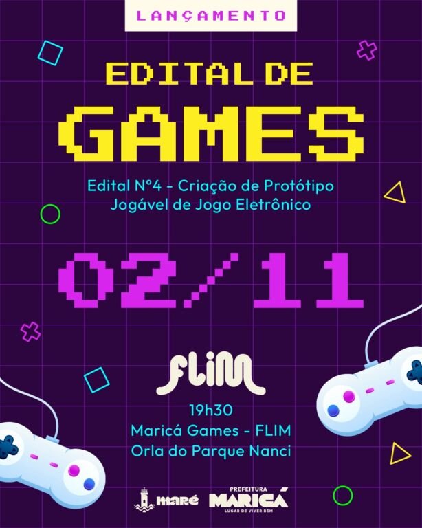 A Prefeitura de Maricá apresenta, no dia 2 de novembro, durante a Festa Literária Internacional de Maricá (FLIM), a minuta do Edital nº 4 – Criação de Protótipo Jogável de Jogo Eletrônico, que será submetida à consulta pública antes da abertura das inscrições