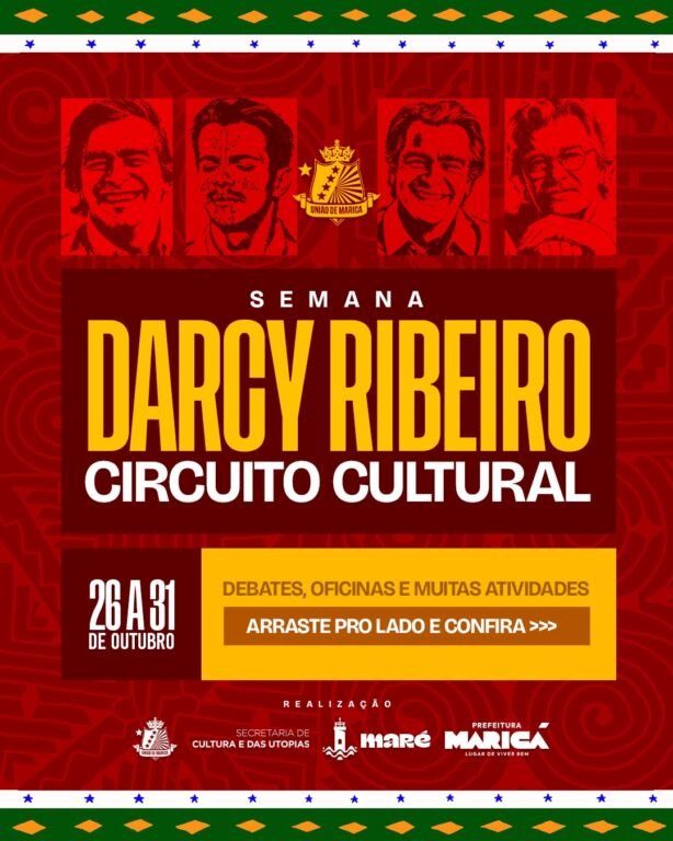 A União de Maricá promove, entre os dias 26 e 31 de outubro, um circuito cultural dedicado à trajetória e ao legado de Darcy Ribeiro.